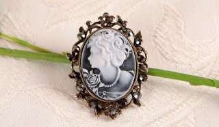 Floral CAMEO Pin Brooch & Pendant Vintage ST Gray  