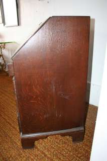 Antique English Hand Carved Oak Drop Front Dresser Desk  