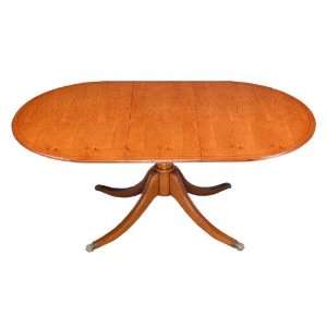  Antique Yew Wood Single Pedestal Oval Dining Table 