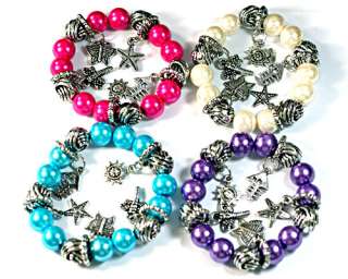   4pc Mix New Style Stretchy Elastic Beads Dangle Bangle Bracelet  