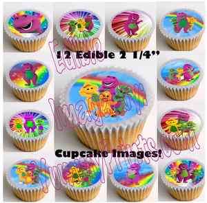 Purple Barney 2.25 Edible Image Cup Cake Toppers 12  