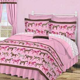   Girls Pink HORSES Complete Comforter Sheets Bedding Set New  