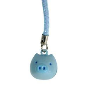 BLUE PIG BELL CHARM Mobile Cell Phone Strap Brass NEW Lanyard  