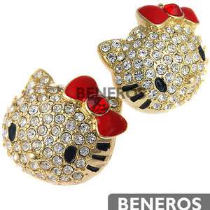   Large Hello Kitty Stud Earrings Red Bow with Swarovski Crystal  