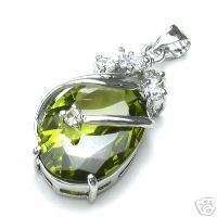 Exquisite Silver Peridot Oval Silver Pendant Necklace  