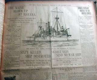 1898 newspaper EXPLOSION SINKS USS MAINE Cuba HAVANA Spanish American 