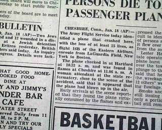 CHESHIRE CT DC 3 Airliner Airplane Crash 1946 Newspaper  