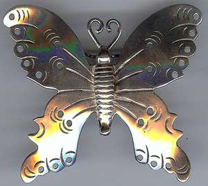   AGUILAR LARGE VINTAGE MEXICO STERLING SILVER DIMENSIONAL BUTTERFLY PIN
