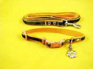 16Y Dog Collar & Lead Leash Camouflage Style (Yellow)#M  