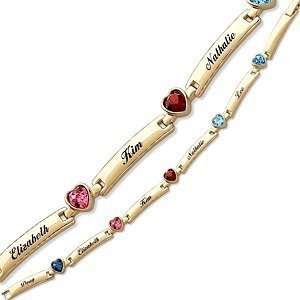 Mothers Birthstone Heart & Name Bar Bracelet   Personalized Jewelry