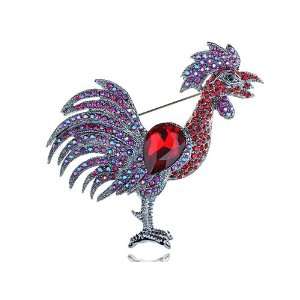   Colorful Crystal Rhinestone Rooster Farm Animal Design Pin Brooch