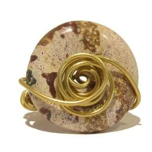   Brown White Donut Gold Wrapped Stone Crystal Healing Size 6 Jewelry