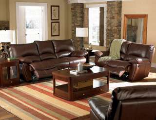 Brown Leather Match 3 Pc Recliner Sofa Set   FREE S/H  