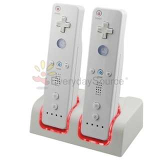 For Wii Remote Dual Charger Charging Station Dock w/ Battery+2 FREE 