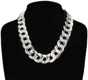 New Sterling Silver Plated Chunky Double Link Chain Necklace  
