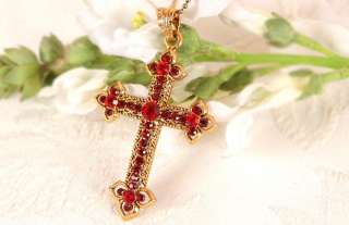 Cross pendant necklace Swarovski Red Crystal G48  