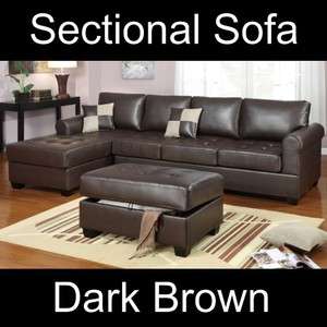 Dark Brown Modern Leather Sectional Sofa Set Couch 7329  