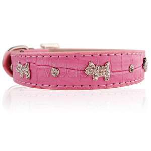 17 21 Pink Leather Rhinestone Dog Collar Large  