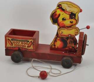   Style Wooden & Metal Hot Dog Wagon Pull Toy 1961 Fisher Price Replica