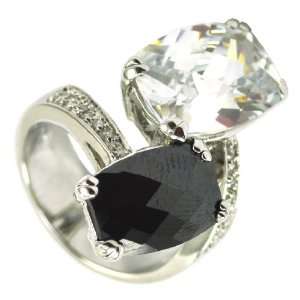  Black & White CZ Checkerboard Cut Ring Jewelry