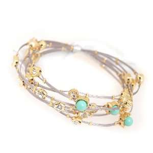  David Yurman Style Clear Crystal and Turquoise Pearl Cable Bracelet 