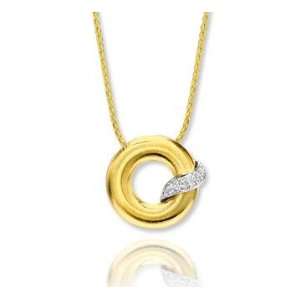  14k Yellow Gold Stylish Diamond Circle Necklace Jewelry
