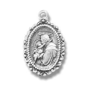 Sterling Silver Small Saint St. Anthony Medal with 18 Stainless Steel 