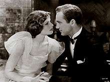 Hepburn and a young man acting in A Bill of Divorcement. They are 