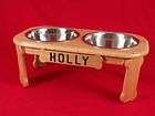Elevated Raised Dog Feeder Bowl Dish Solid Oak 9 FREE NAME & STAIN