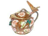 New Crystal Minature Teapot Vintage Enamel Trinket Box  