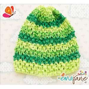 Ema Jane (Green Stripes) Waffle Beanie Crochet Hats   Size Newborn to 