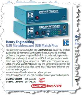 Henry USB Match Plus Balanced Audio Interface XLR DAC  