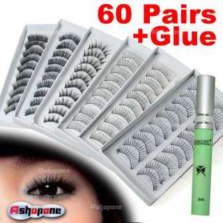 60 Pairs in 6 Style false eyelashes EYE LASH W/ Glue  