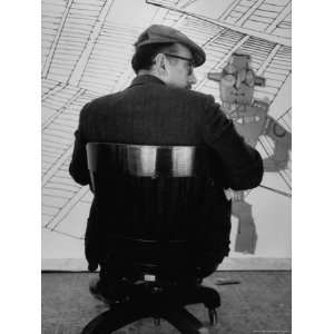 Saul Steinberg Displaying His Art at the Us Pavilion, Brussels Worlds 