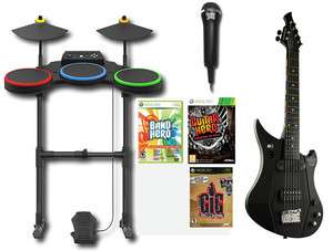   of Rock + Band Hero +Power Gig Guitar Drums Games Wireless mic  