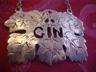 GIN Sterling Silver Liquor Decanter Label Bottle Tag  