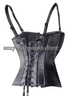 Gothic Black CORSET Vegan Leather Bustier Lace Up L  