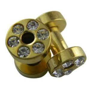   Ear Plugs   Gold Ear Gauges With Diamonds (8 Gauge) Toys & Games