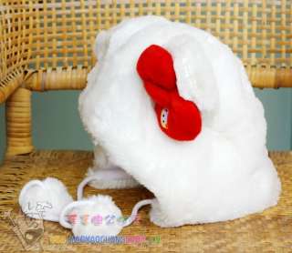 Hello Kitty Cartoon Costume Hat Cap Plush Soft Warm Cosplay Pure White 