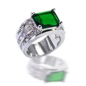   Jewelry 5.0 ct Emerald Cut Four Prong Green Emerald Color CZ Ring