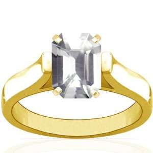    18K Yellow Gold Emerald Cut White Sapphire Solitaire Ring Jewelry