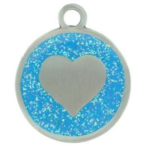   Glitter Enamel Dog Tag   Heart   Blue   7/8 diameter