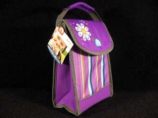   Purple Flower & Striped School Insulated Lunch Tote Box Bag New  