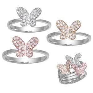 Butterfly Ring Yellow,White, & Rose Gold 3 Piece Set 