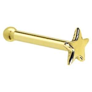  Solid 14KT Yellow Gold Star Nose Bone   18 Gauge Jewelry
