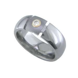   Titanium Ring with Diamond Center and Gold Collet Size10.00 Jewelry