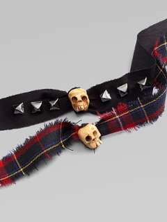 Vanities   Red Tartan Skull Bracelet    