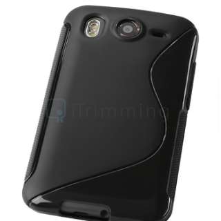 Black TPU S Line Rubber Gel Cover Case+LCD Cover Guard Film For HTC 