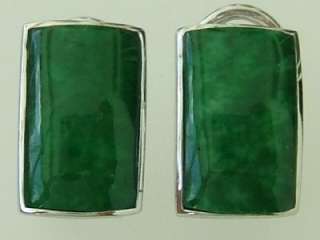 18k. W.G. Intense Color Green Jade Clip Earrings, New  