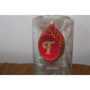 Kurt Adler Collectible Red & Gold Glass Initial Ornament (F) NEW